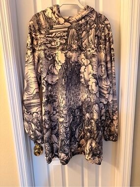 Long Sleeve Black & White Printed Hoodie Dress
